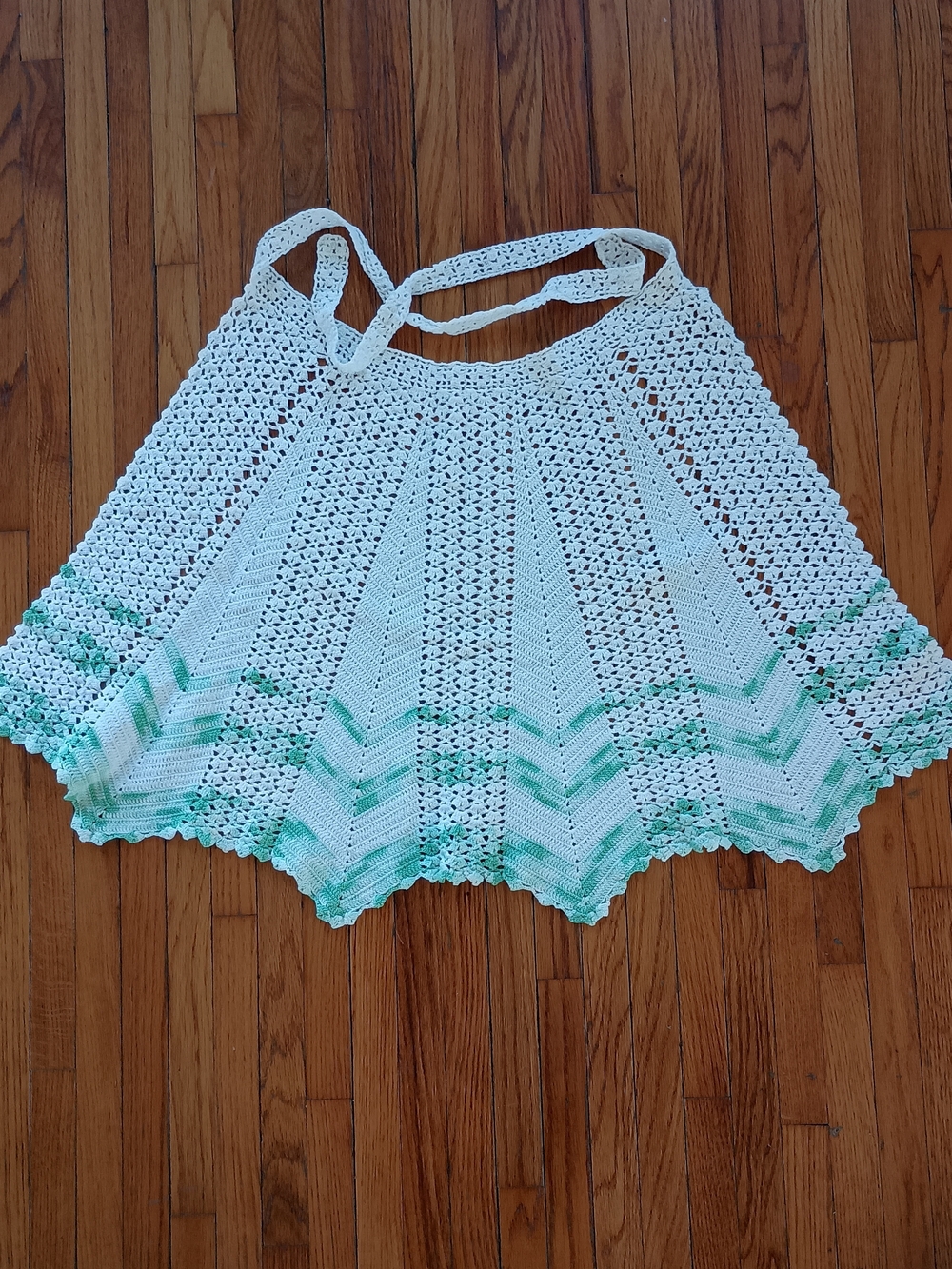 Vintage Crocheted Apron with Mint Green Accents